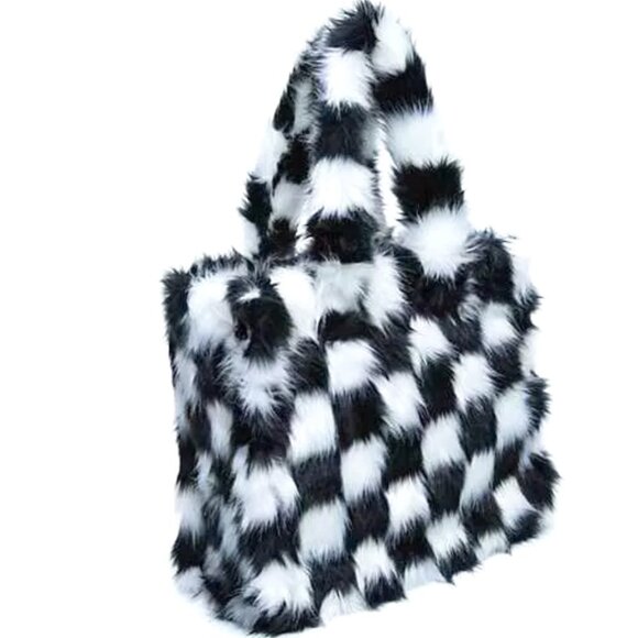 ⭐️HOST PICK⭐️MacKenzie Childs Totally Mod Fab Fur Check Tote! -NEW - Picture 5 of 16